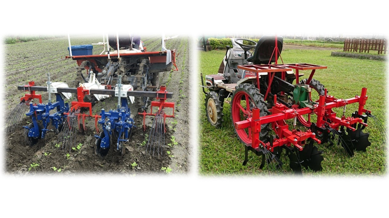 圖3、在地化除草機開發過程與農友合作田間測試，配合旱田環境採用不同機械套件。